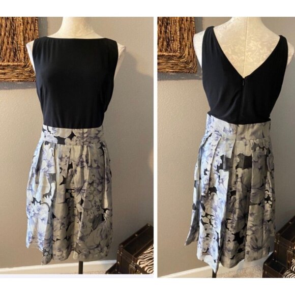 Ralph Lauren Dress Gray Black 12 Stretch V Back A Line Wedding Cruise Party - Picture 2 of 8